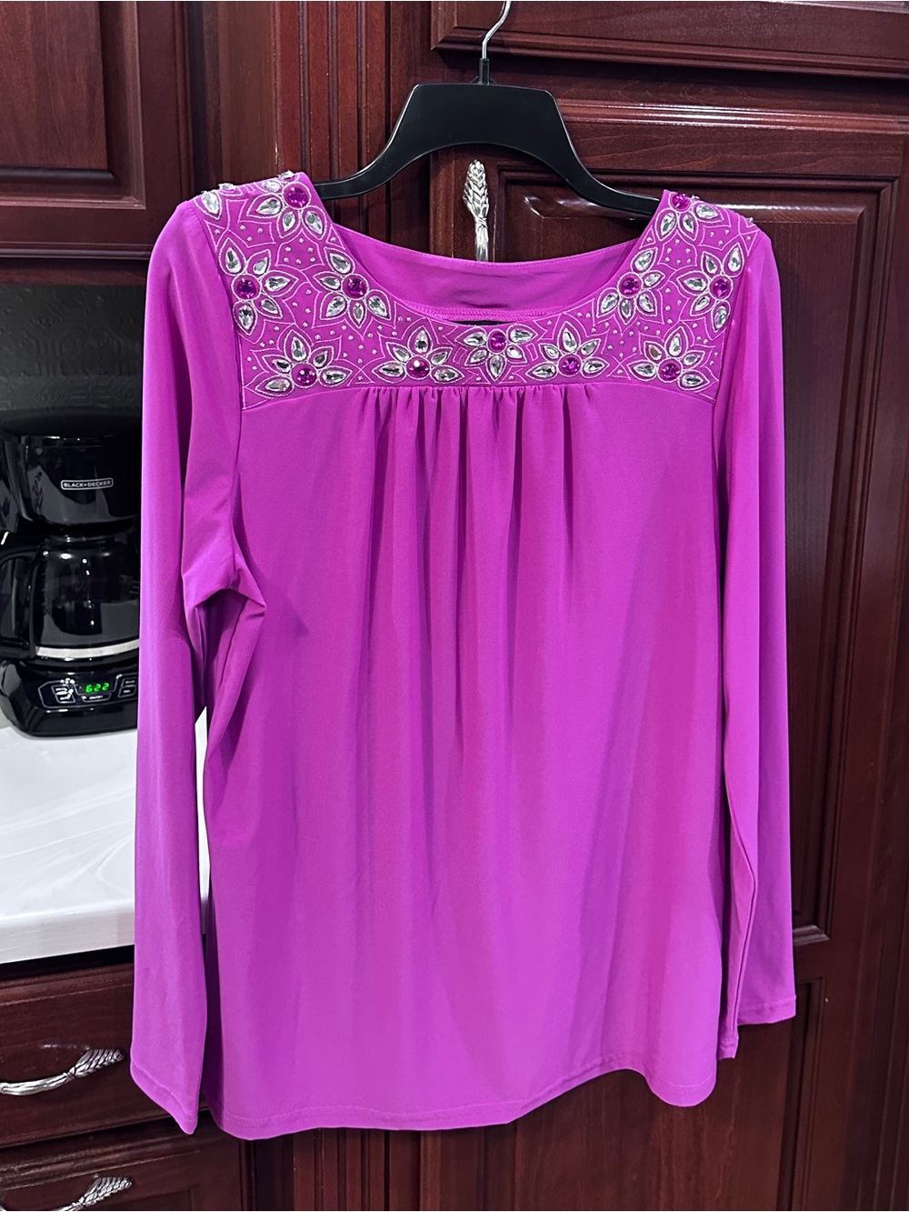NWOT Bob Mackie Embellished Fuchsia Long-Sleeve Women's Top